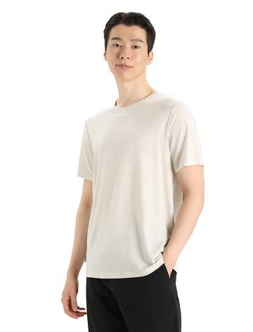 Men's Icebreaker MerinoFine™ Short Sleeve T Shirts Ecru Heather | CA 1757QMAZ